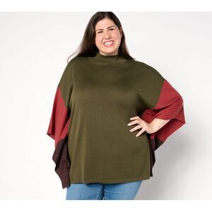 Belle by Kim Gravel Women's Top Sweater Sz XL Color Block Poncho Green A663041